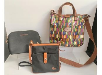 Lot Of 3 Quality Purses-handbags-Crossbody Michael Kors, Dooney & Bourke, Fossil