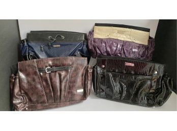 Four MICHE Clutch Bags No Shells Not Leather - Black, Navy, Brown, Purple & Tan All  12 In. X 8 Inches