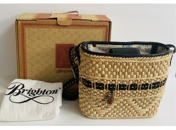 Brighton Carmela Black Accented Straw Bag With Box And Dust Bag