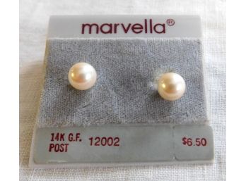 'Marvella' Pearl Earrings On Card, 14K G.F. Posts