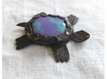 Funky Sterling Turtle Pendant, Colorful