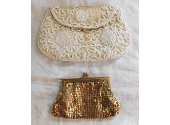 TWO Vintage Purses, Gold Mesh By Whiting And Davis AND Unmarked Neaded White