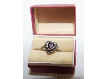 Sterling Silver Ring Heart Shape With Heart Shaped Ruby