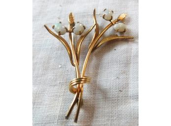Vintage Sheaf Of Wheat Pin With Faux? Opals