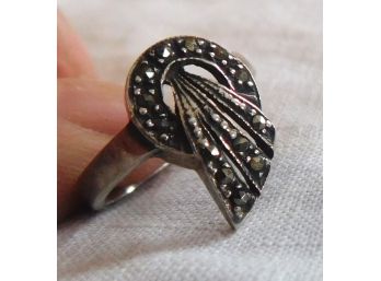 Different Sterling Ring With Marcasite, Unusual Form
