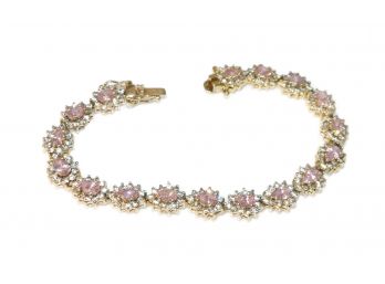 Sterling Silver Gold Vermeil Pink Clear CZ Stone Bracelet