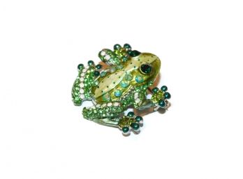 Costume Jewelry Enameled And BeJeweled Frog Brooch Pin