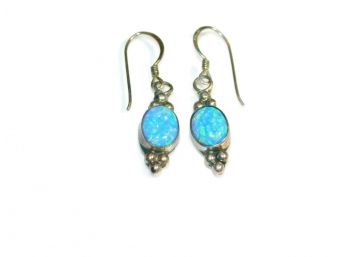 Sterling Silver Opal Drop Dangle Earrings