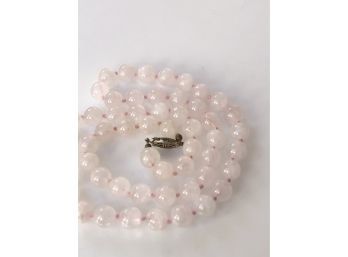 Vintage Pink Quartz Polished Stone Bead Necklace