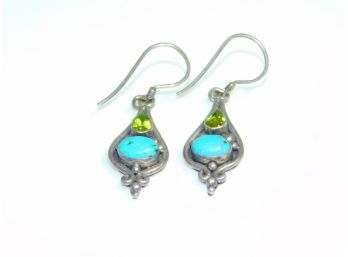 Sterling Silver Turquoise Peridot Drop Dangle Earrings