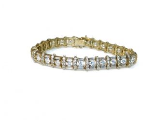 Fancy Sterling Silver Gold Vermeil Multi CZ Bracelet