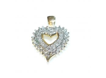 Sterling Silver Gold Vermeil FAS Heart CZ Pendant