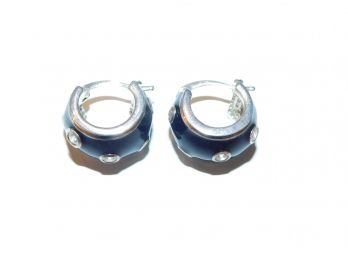 Sterling Silver Black Enamel Huggie Earrings