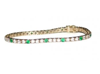 Vintage Sterling Silver Gold Vermeil Green And White CZ Tennis Bracelet