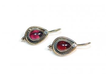 Vintage Sterling Silver Rubellite Drop Earrings