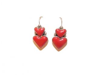 Sterling Silver Double Heart Red Jasper Mexico Heart Earrings