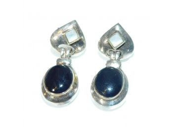 Sterling Silver Black Onyx  Mother Of Pearl Earrings