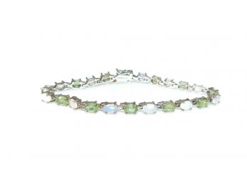 Vintage Sterling Silver Green Peridot And Opal Tennis Bracelet