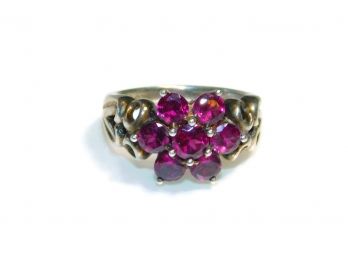 Vintage Sterling Silver Open Filigree Scroll Ring With Purple Rubellite Stones