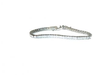 Sterling Silver Beveled Emerald Cut CZ Tennis Bracelet