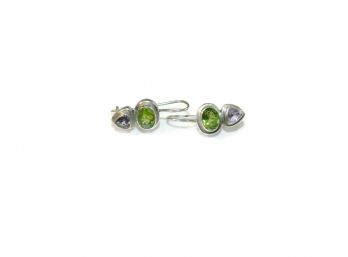 Sterling Silver Drop Dangle Fish Hook Peridot Amethyst Earrings