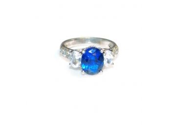 Sterling Silver Blue Topaz And White Tourmaline Ring