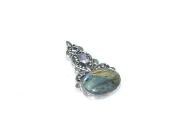 Large Sterling Silver Bali Style Multi Stone Pendant