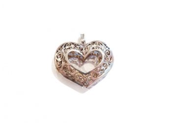 Vintage Sterling Silver Large Filigree Large Heart Pendant