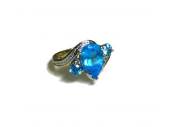 Sterling Silver Blue Large Marquise Ring