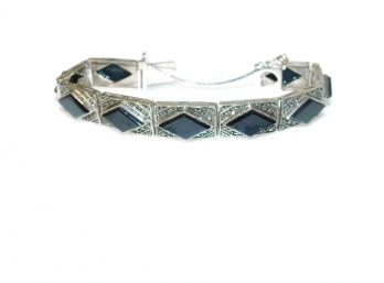 Sterling Silver Black Onyx Marcasite Bracelet