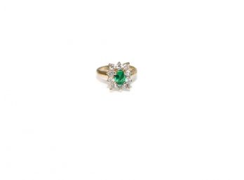 Gold Green And Clear CZ Ring