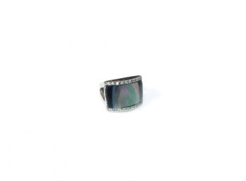 Large Concave Shape Abalone With Clear CZ Ring