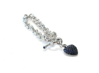 Sterling Silver Bracelet With Multi Blue Sapphire Stone Heart Pendant