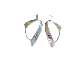 Vintage Sterling Silver Modernist Amethyst Post Earrings