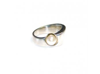 Handmade Sterling Silver Modernist Abstract Pearl Ring