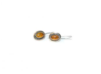 Sterling Silver Amber Beaded Dangle Drop Earrings