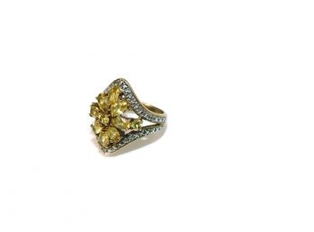 Sterling Silver Gold Vermeil Yellow Stone Floral Ring