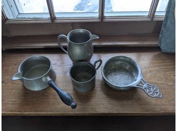 Group Of Antique Pewter - The Small Pitcher Is Heavy And Very Fine Pewter