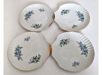 4 Blue Flower Shell Snack Saucer With Gold Trim Yamaka Japan China