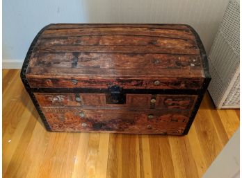 American Dome Top Trunk Historically Valued Banded In Tin And Hickory Ribs (Circa 1880)