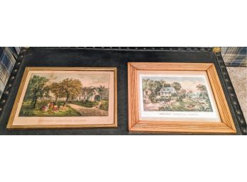 Two Antique Framed Prints By Currier Ives Publisher's.   Dated 1839