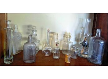 Fabulous Grouping Of Antique Glass Containers - Many With Raised Markings