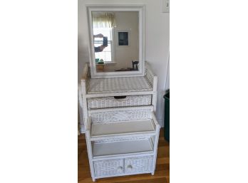 Wicker Laundry Basket , With Wicker Shelf And Heavy Painted Mirror