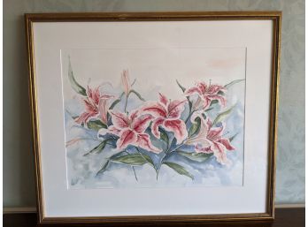 Gorgeous Pink Lily Watercolor By Joan Olsen