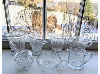 3 Glass Pitchers, 1 Double Handled Loving Cup, Vase & Bowl - All Special, And All Vintage