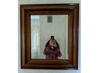 Gorgeous Cherry Wood Antique Mirror With Decorative Carvings On 2 Outer Rims