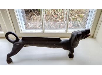 Antique Ironstone Door Stopper Dog With Heel Scraper At Top Of Body For Boots. Circa 1900?