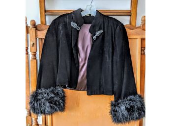 Vintage Black Jacket With Fur Trim - Small