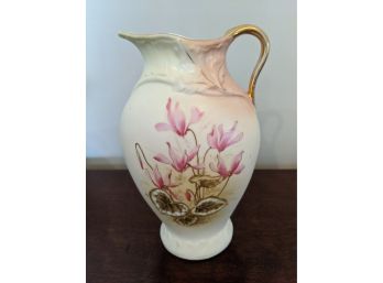 Early American Semi Porcelain Handpainted Cyclamen Vase