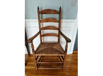 19th Century Antique Ladder-back Arm Chair  - Rush Seat - Finely Turned Finials